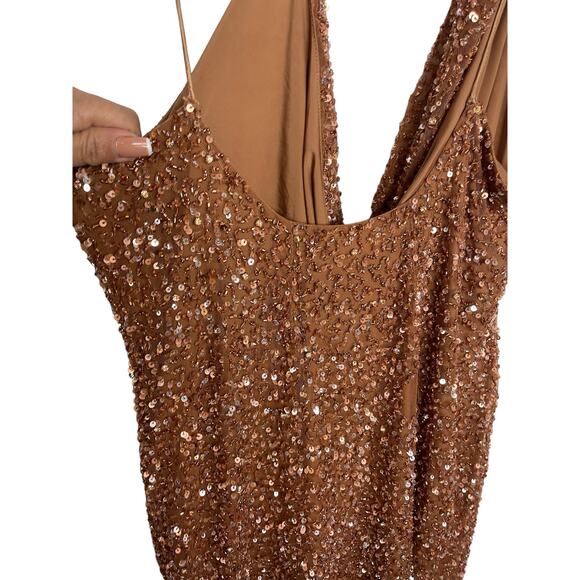 Revolve Retrofete Mich Beaded Sequin Mini Dress Cowl Neck Bronze Size Medium - Picture 10 of 15